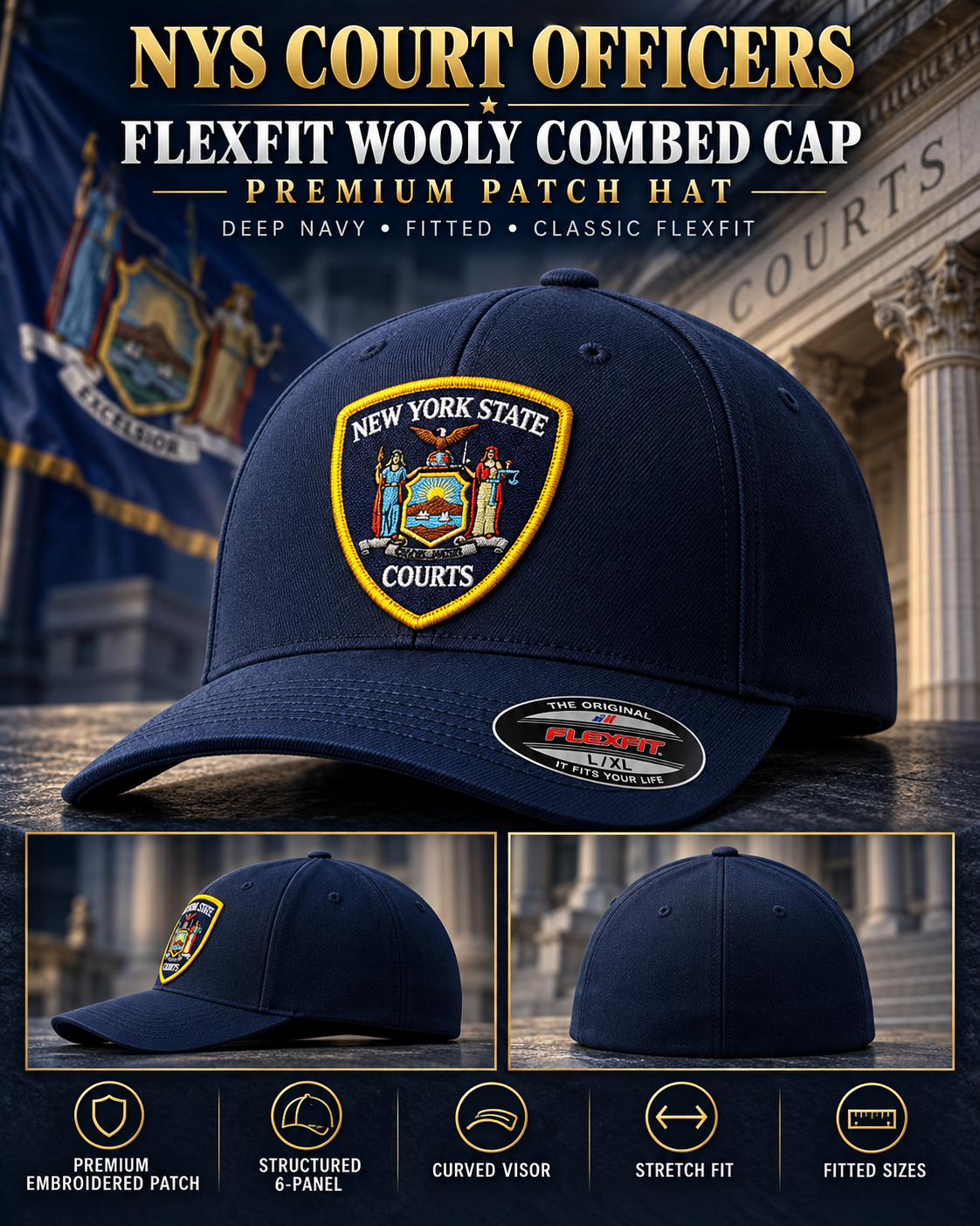 NYS Court Officers – Flexfit Wooly Combed Fitted Hat